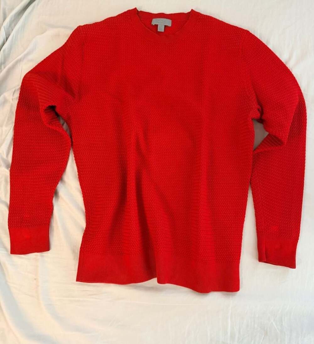 COS Red Textured Knit Crewneck Sweater
